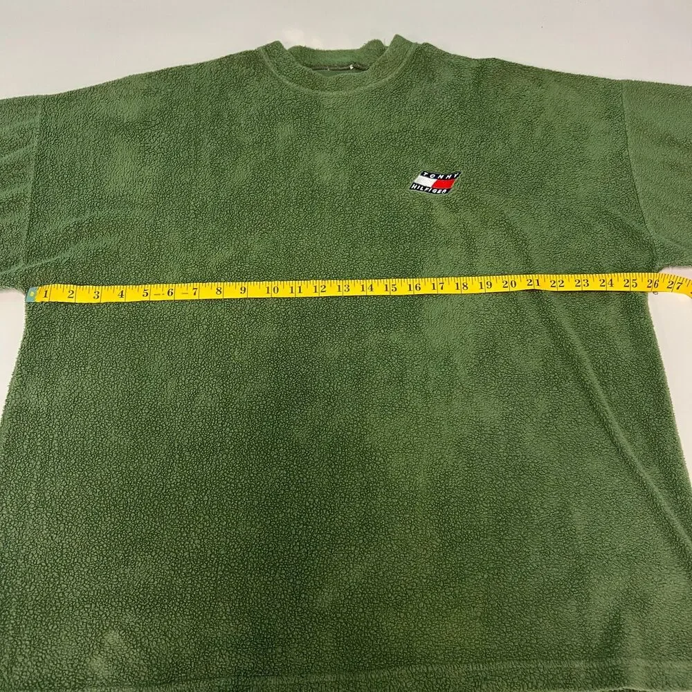 Vintage Tommy Hilfiger Fleece Sweater Mens XL Green Embroidered Flag Logo 90s
